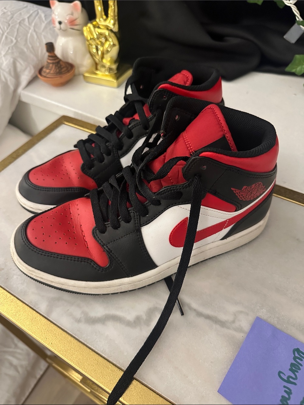 Jordan High-Top Sneakers in Red, Black & White